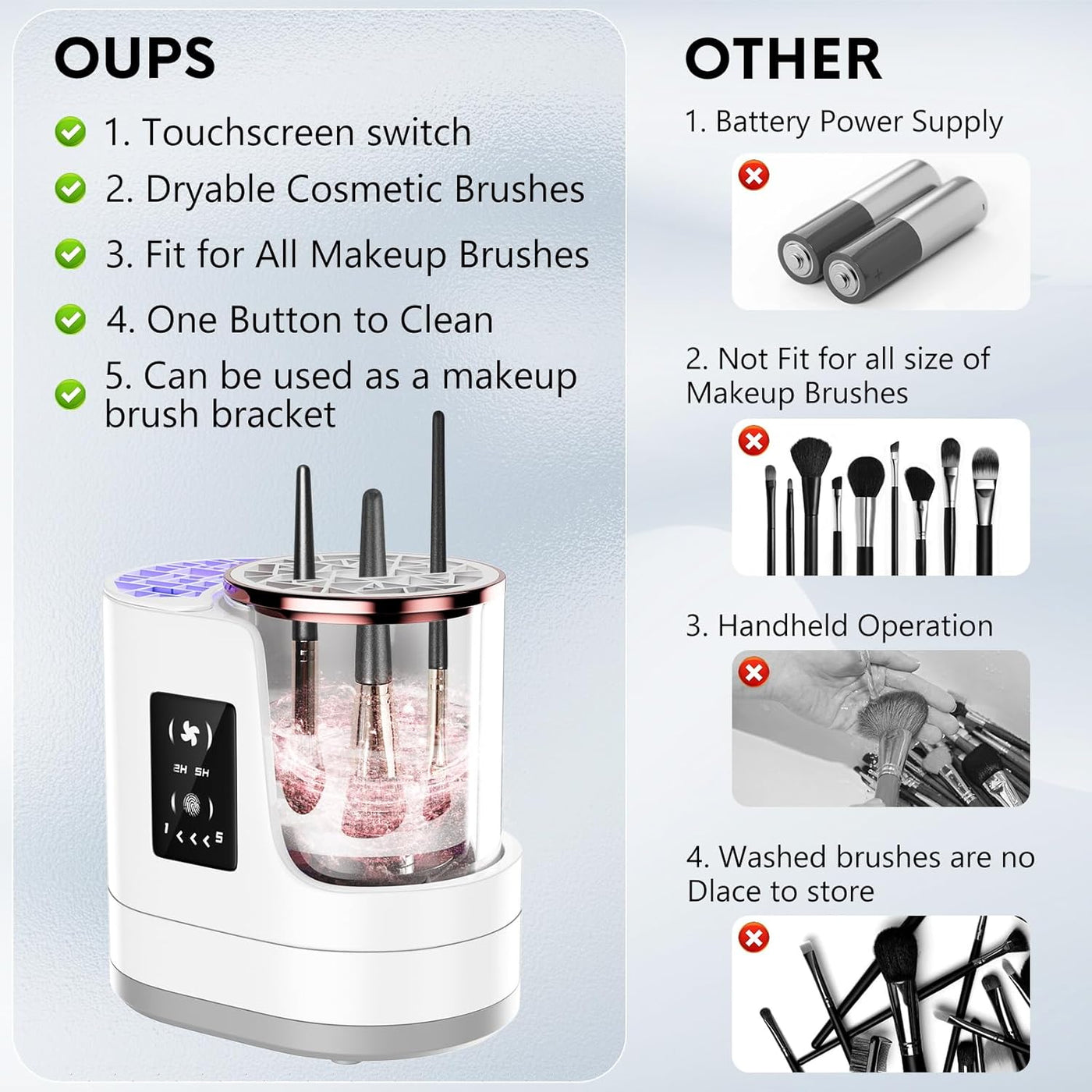 3 IN 1 Electric Makeup Brush Cleaner, Automatic Makeup Brush Cleaner with Makeup Brush Dryer - image 6