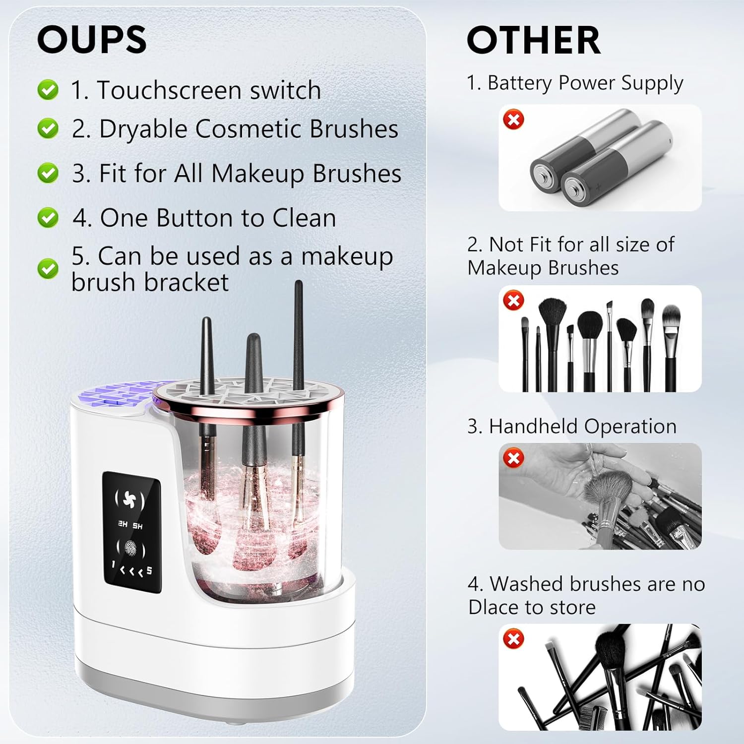 3 IN 1 Electric Makeup Brush Cleaner, Automatic Makeup Brush Cleaner with Makeup Brush Dryer - image 6