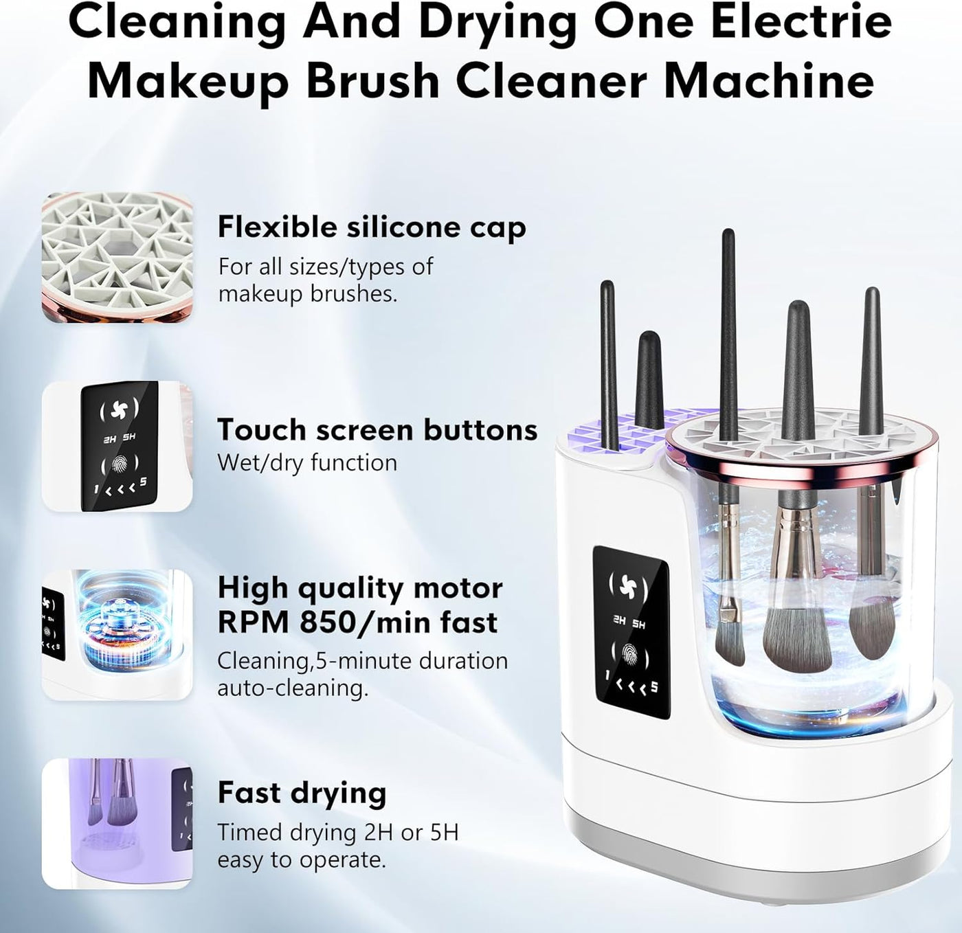 3 IN 1 Electric Makeup Brush Cleaner, Automatic Makeup Brush Cleaner with Makeup Brush Dryer - image 5