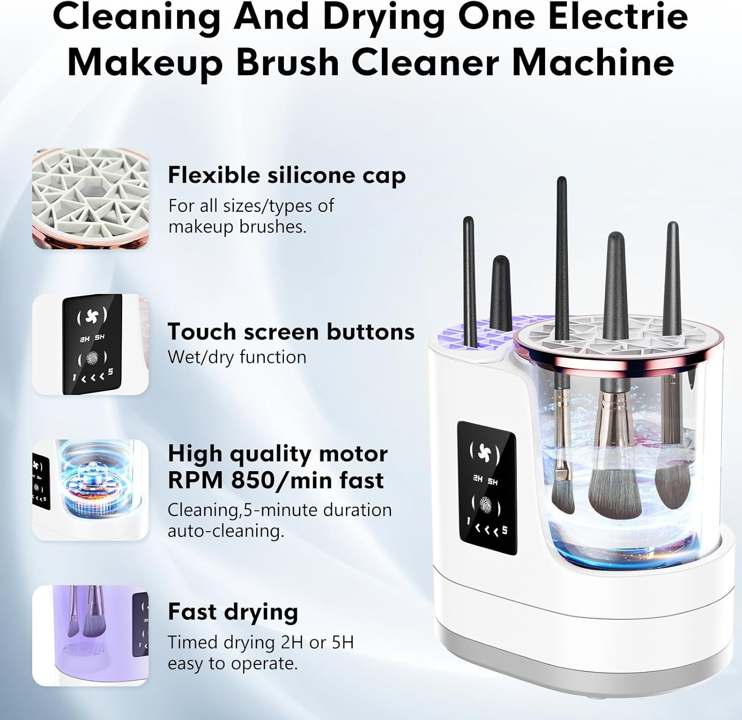 3 IN 1 Electric Makeup Brush Cleaner, Automatic Makeup Brush Cleaner with Makeup Brush Dryer