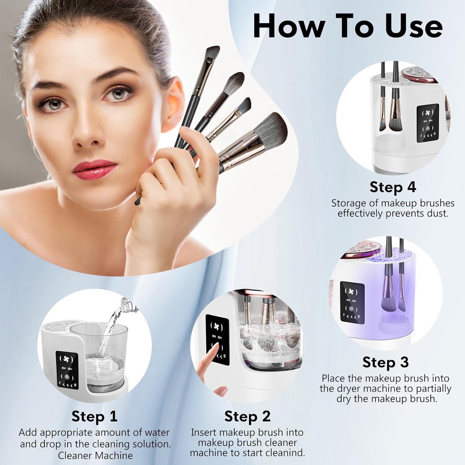 3 IN 1 Electric Makeup Brush Cleaner, Automatic Makeup Brush Cleaner with Makeup Brush Dryer